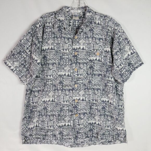 Gotcha Sport Men's Size L Hawaiian Button Down Shirt Gray Geometric Pattern - Picture 4 of 11